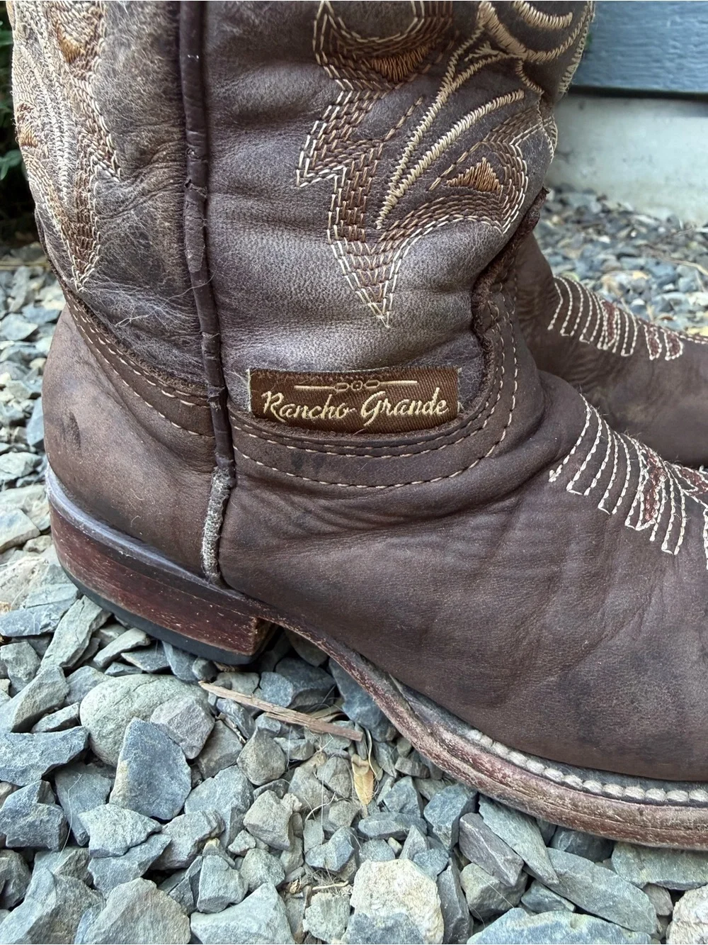 Rancho Grande Kids Brown Leather Cowboy Boots Size 9 Western Embroidered